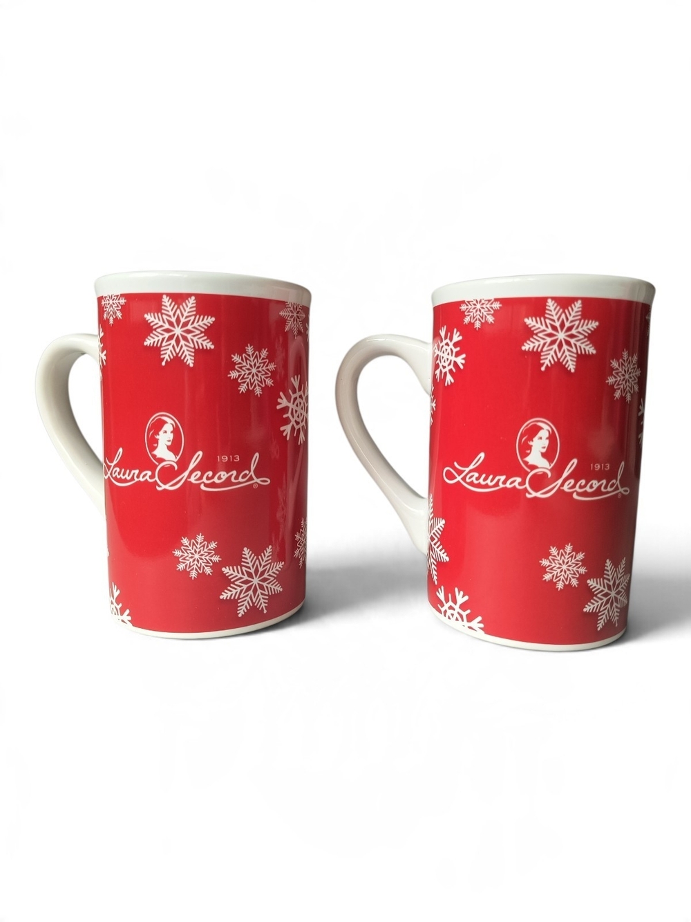 LAURA SECORD Red Snowflake Holiday Mugs - Set of 2